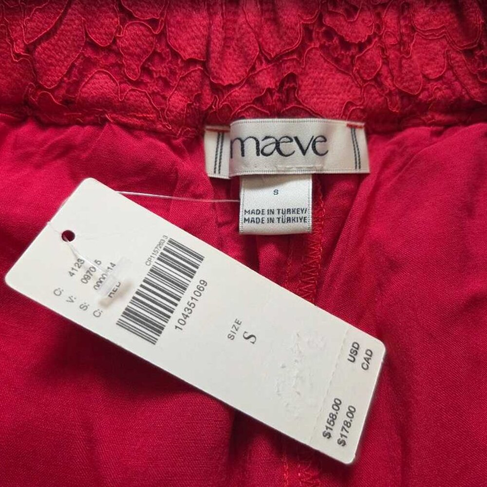 New S Maeve x Anthropologie The Brooklin red lace pull-on track pants Barberry - Picture 5 of 10
